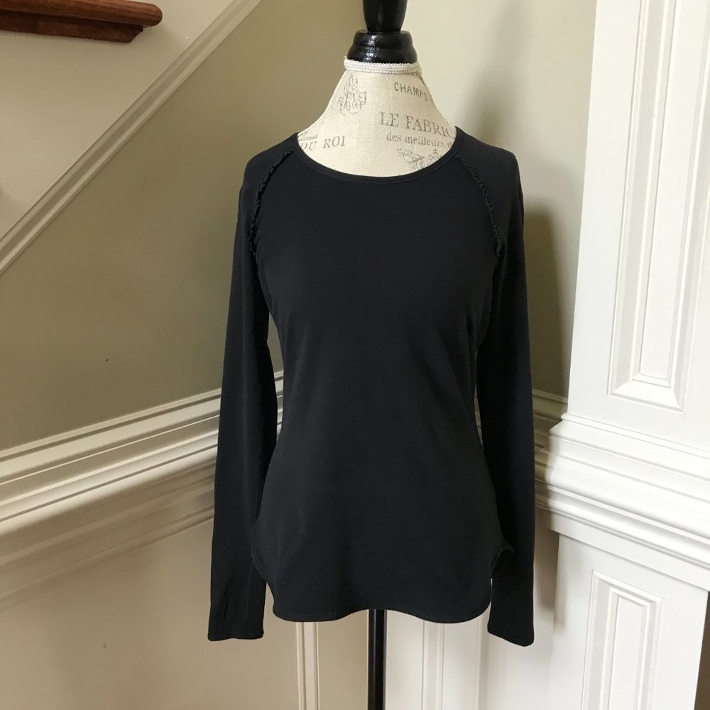 Lululemon Full Tilt Top Shirt Womens 6 Black Crew Neck Long Sleeve Ruffle Run - Picture 4 of 12